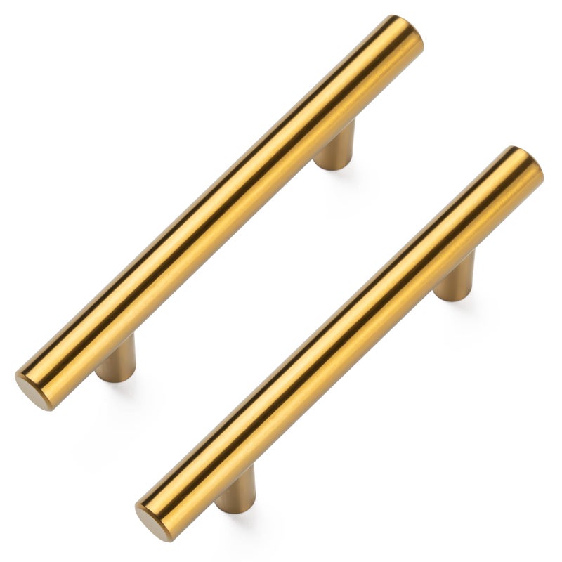Aegero 10 Pack Cabinet Pulls Brushed Brass Stainless Cabinet Handles  for Kitchen and Bathroom Cabinets  5 Inch Length  3 Inch Hole Center - Image 1